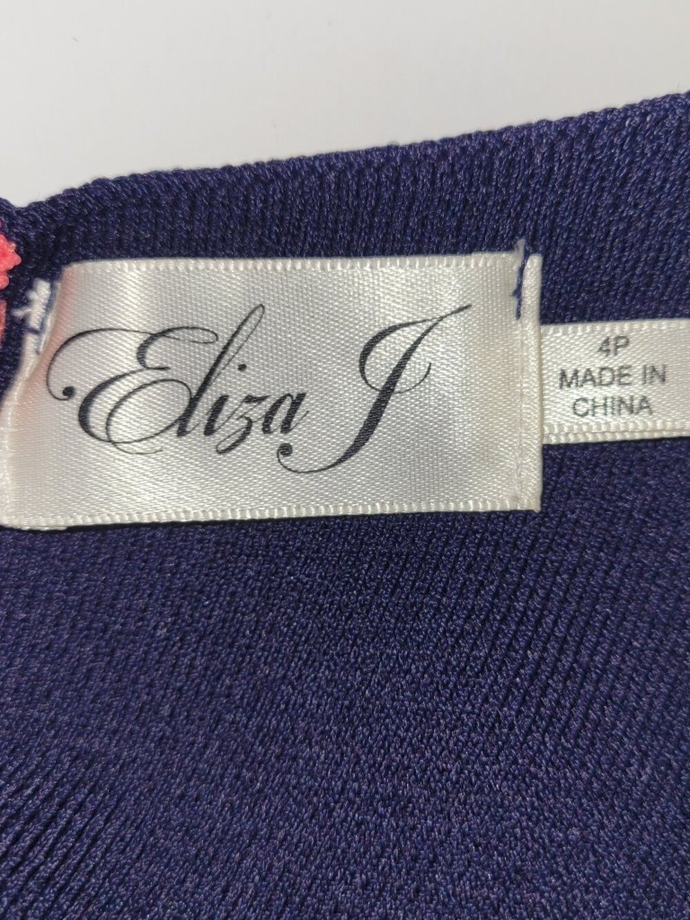 Eliza J Dress Navy Blue White Striped Textured Knit Sheath Crew Neck Women's 4P - Picture 8 of 11